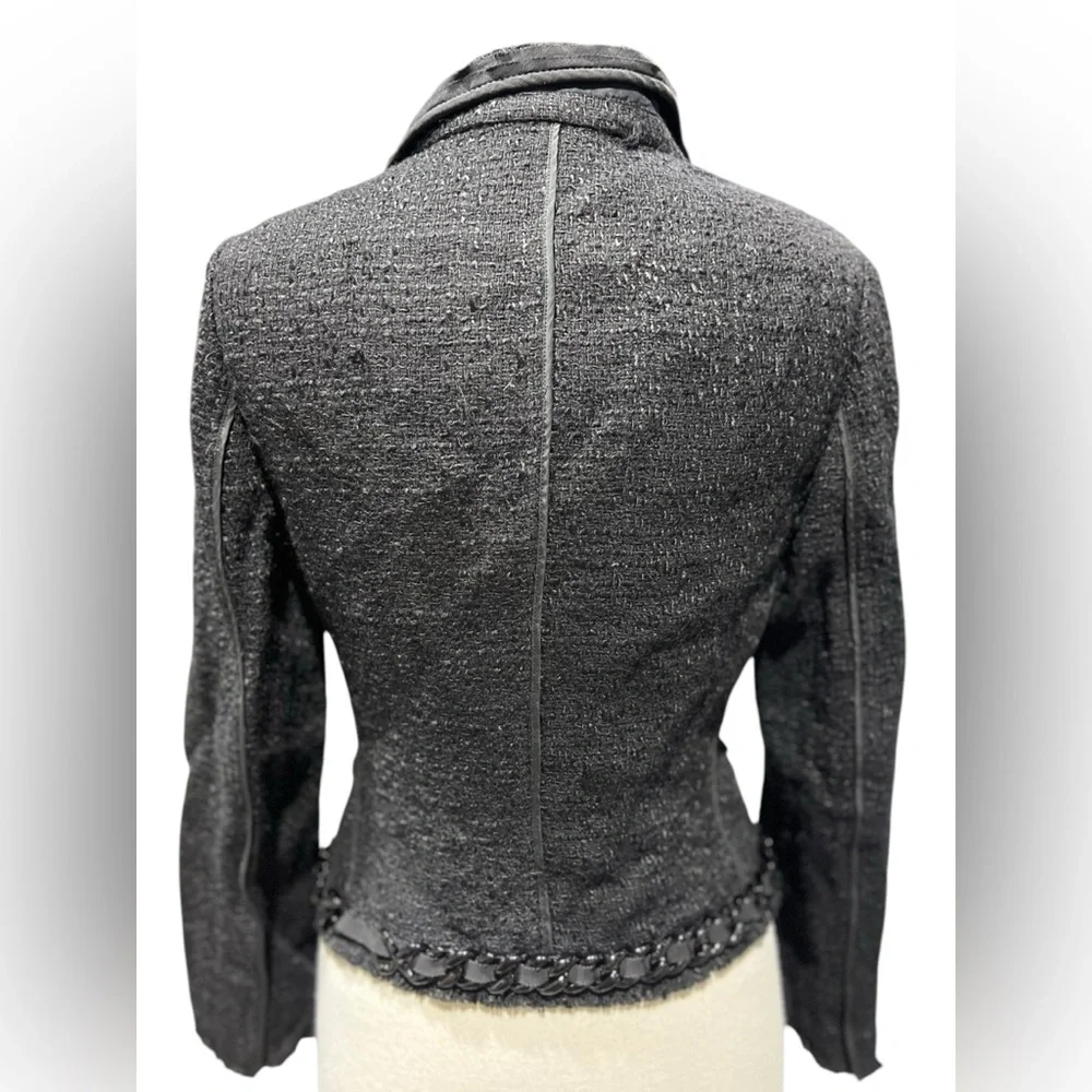 Prada - Black Tweed Chain Embellished Jacket Sz 42 - Picture 6 of 16